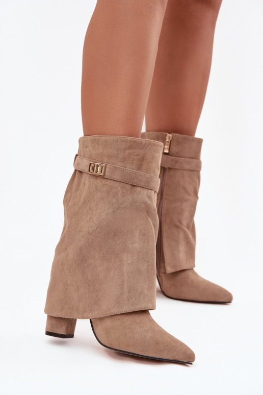 Bottines femmes doublées avec talons décorés kaki Luvielle