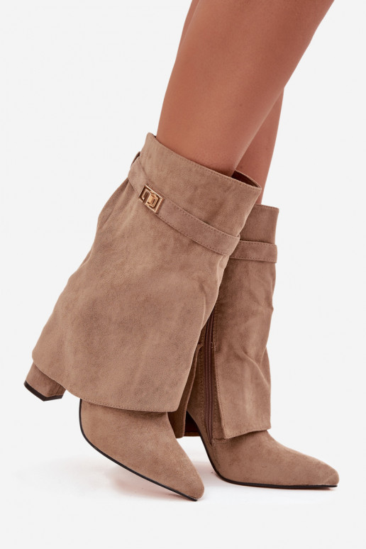 Bottines femmes doublées avec talons décorés kaki Luvielle