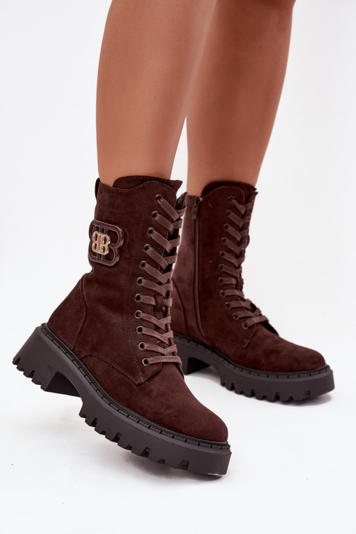 Bottines femmes doublées avec éléments raffinés chocolat Kalindra