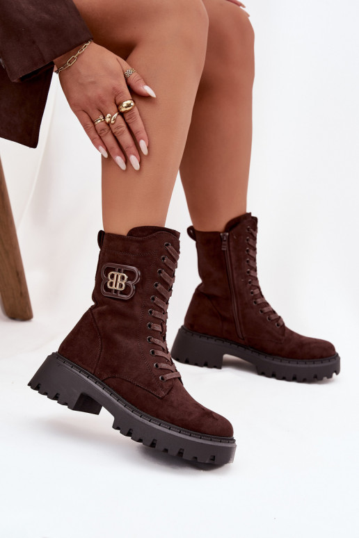 Bottines femmes doublées avec éléments raffinés chocolat Kalindra