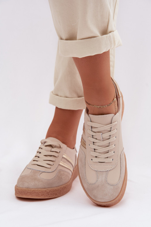 Baskets femmes en cuir S.Barski LR61-7059 sable