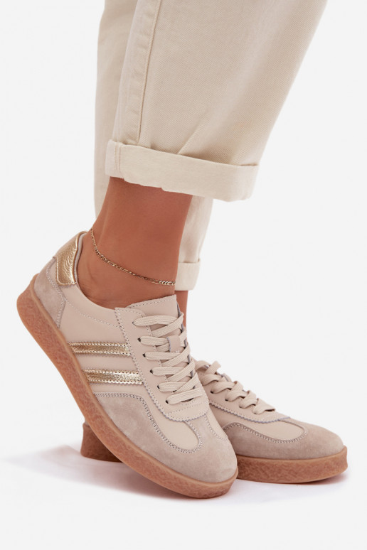 Baskets femmes en cuir S.Barski LR61-7059 sable