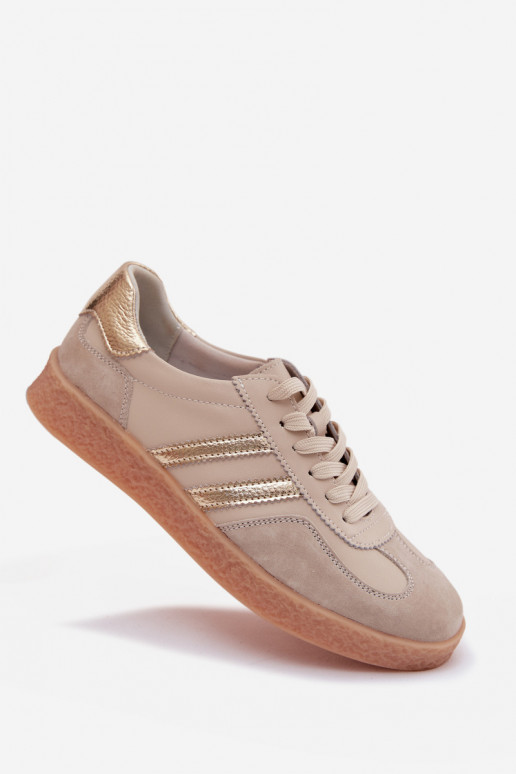 Baskets femmes en cuir S.Barski LR61-7059 sable