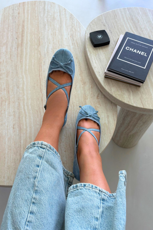 Ballerines en denim avec rubans Kokardką