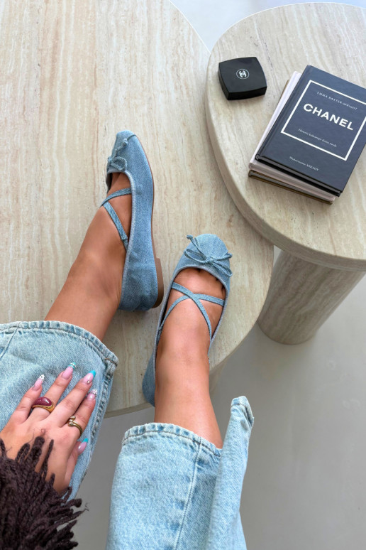 Ballerines en denim avec rubans Kokardką