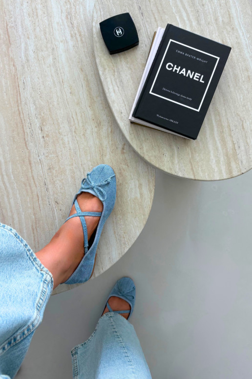 Ballerines en denim avec rubans Kokardką
