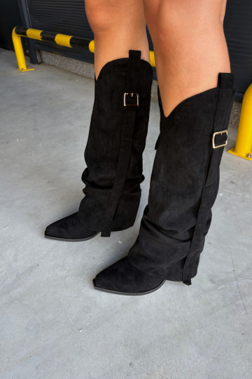 Bottes noires pour femmes jusqu'au genou avec talons et boucles Caster 2