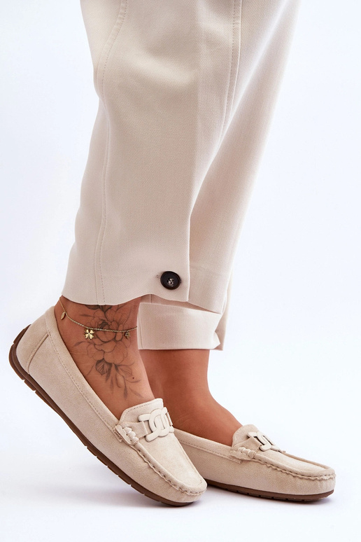 Mocassins luxueux en daim synthétique couleur sable pour femmes Rabell
