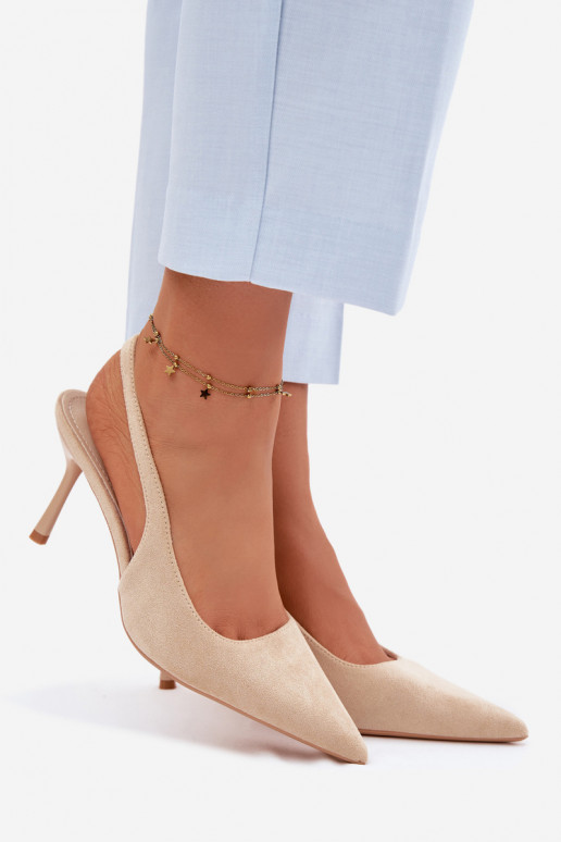 Sandales pour femmes couleur sable avec talons fins en daim synthétique Kevina
