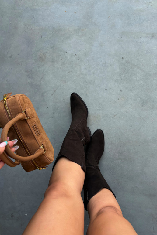 Bottes hautes style cowboy en daim naturel avec isolation et talons couleur chocolat Radley