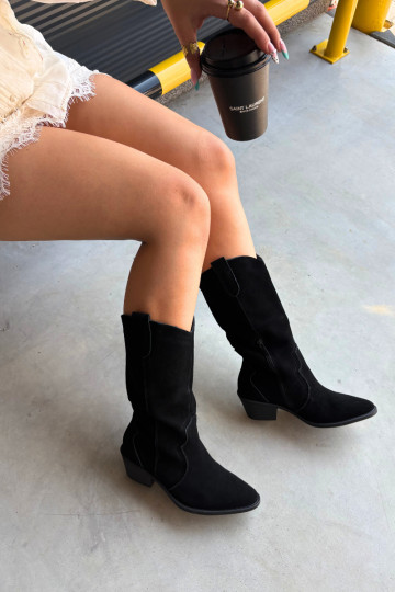 Bottes hautes style cowboy en daim naturel avec isolation et talons couleur noire Radley