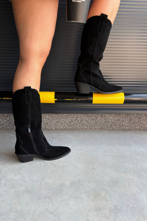 Bottes hautes style cowboy en daim naturel avec isolation et talons couleur noire Radley