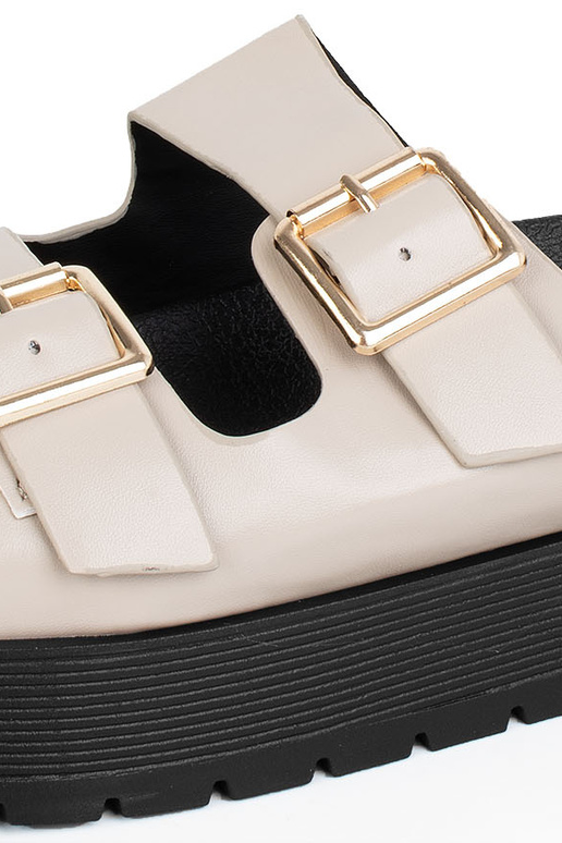 Chaussons pour femmes à plateforme avec détails dorés en sable et noir