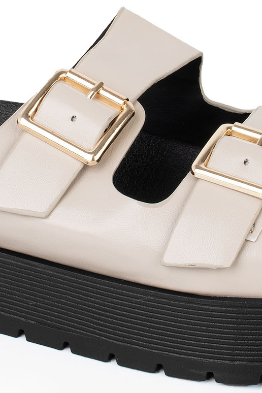Chaussons pour femmes à plateforme avec détails dorés en sable et noir