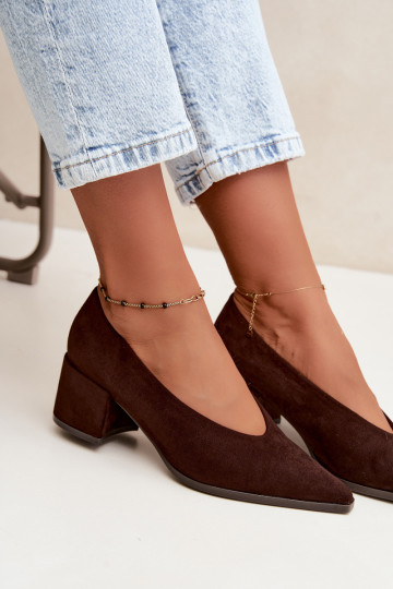 Chaussures à bout pointu et talons carrés couleur chocolat Lavisa 2