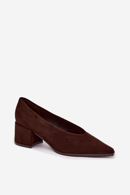 Chaussures à bout pointu et talons carrés couleur chocolat Lavisa
