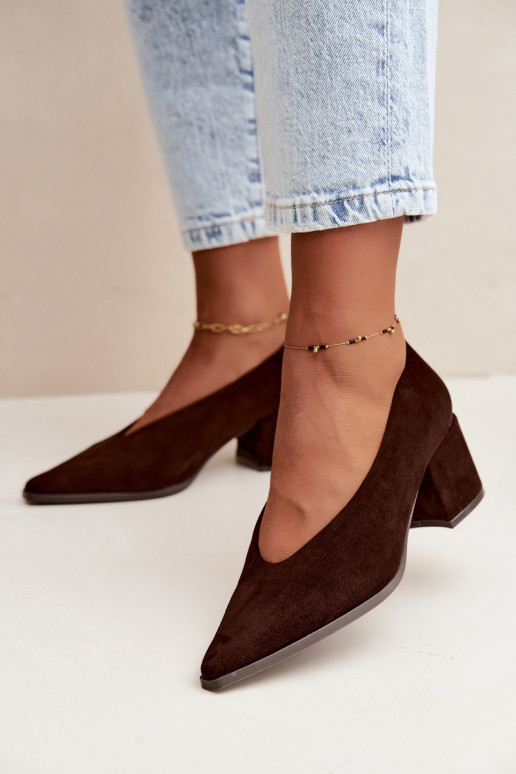 Chaussures à bout pointu et talons carrés couleur chocolat Lavisa