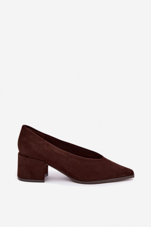 Chaussures à bout pointu et talons carrés couleur chocolat Lavisa