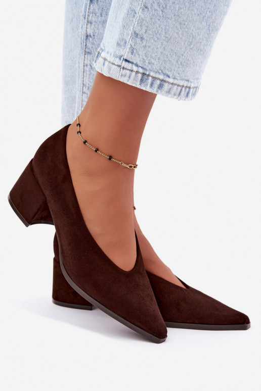 Chaussures à bout pointu et talons carrés couleur chocolat Lavisa