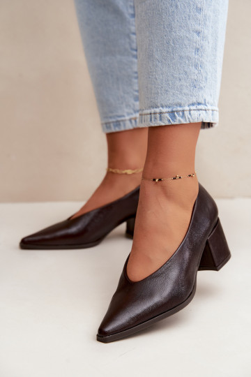 Chaussures à bout pointu et talons carrés en simili cuir couleur brun foncé Lavisa 2