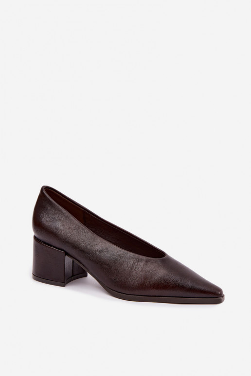 Chaussures à bout pointu et talons carrés en simili cuir couleur brun foncé Lavisa
