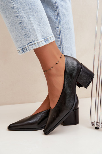 Chaussures à bout pointu et talons carrés en simili cuir couleur noire Lavisa 2