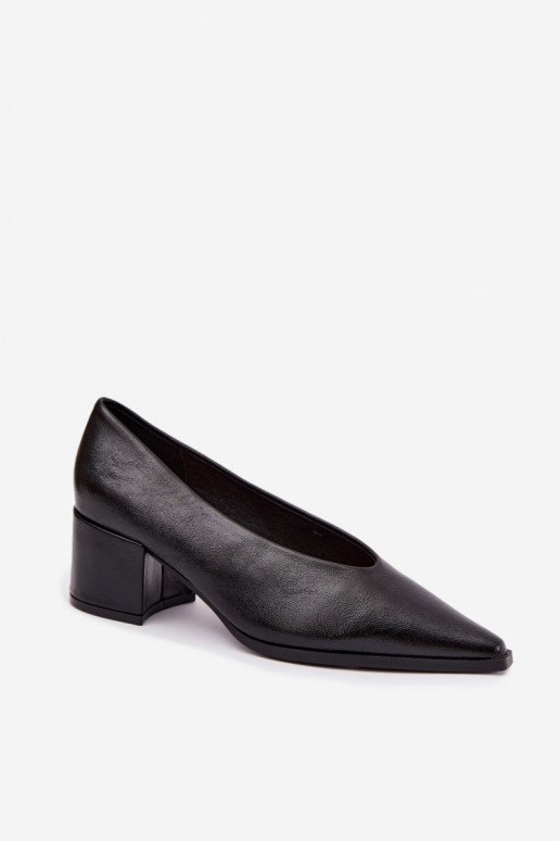 Chaussures à bout pointu et talons carrés en simili cuir couleur noire Lavisa