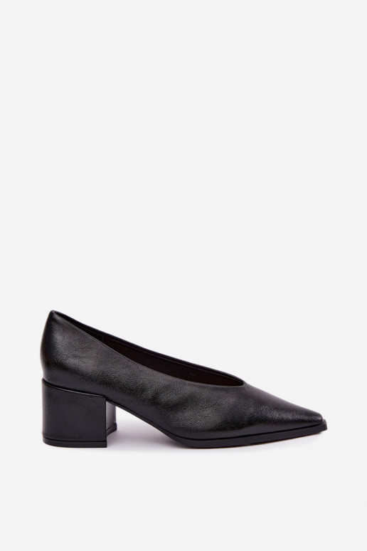 Chaussures à bout pointu et talons carrés en simili cuir couleur noire Lavisa