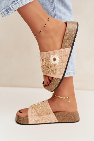 Chaussons de plateforme sable pour femmes avec décoration Ledina