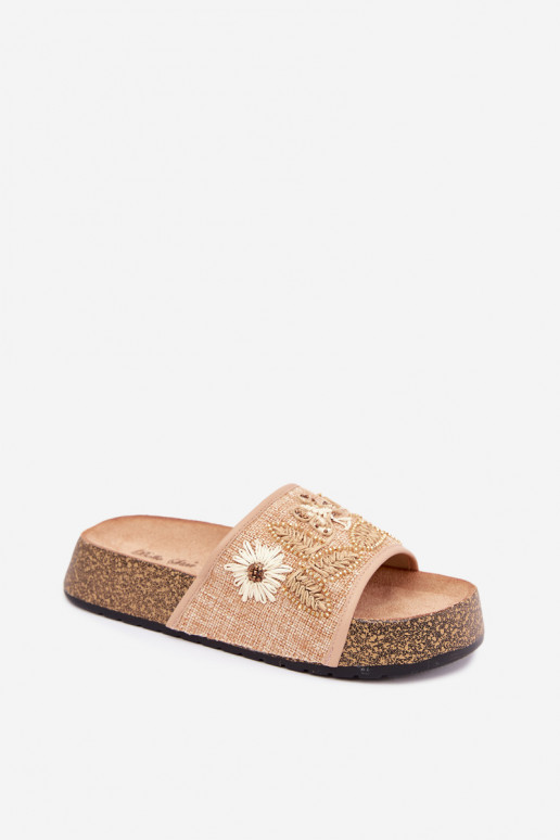 Chaussons de plateforme sable pour femmes avec décoration Ledina