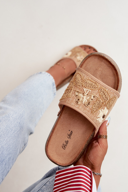 Chaussons de plateforme sable pour femmes avec décoration Ledina