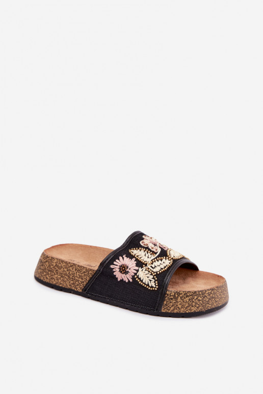 Chaussons de plateforme noirs pour femmes avec décoration Ledina