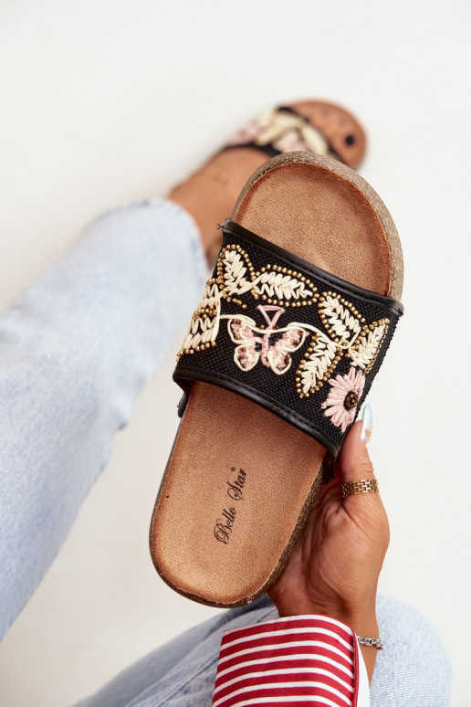Chaussons de plateforme noirs pour femmes avec décoration Ledina