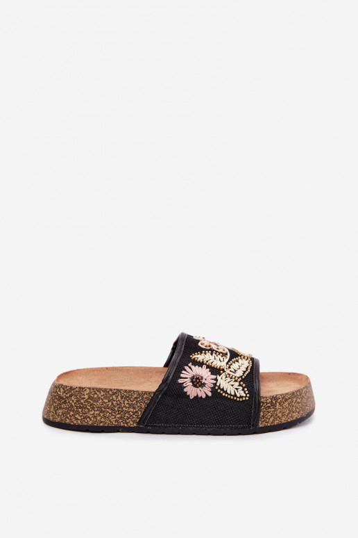 Chaussons de plateforme noirs pour femmes avec décoration Ledina