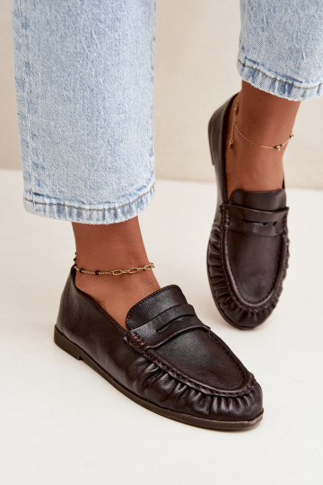 Mocassins pour femmes avec volants couleur chocolat Sabley