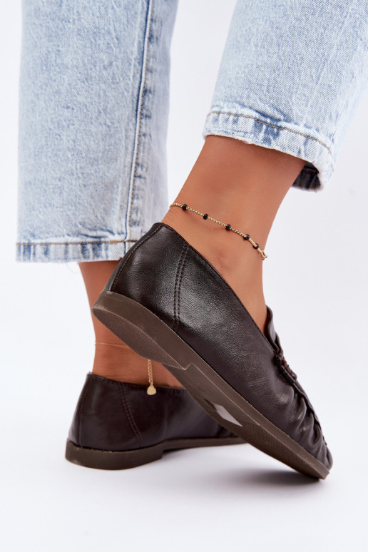 Mocassins pour femmes avec volants couleur chocolat Sabley