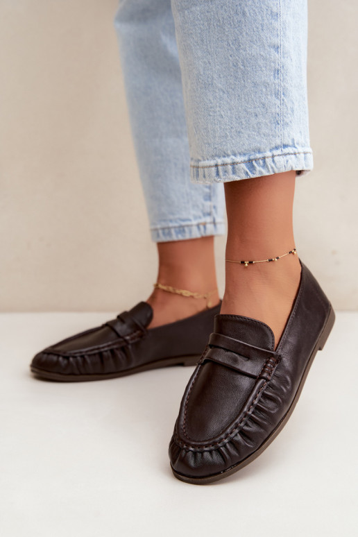 Mocassins pour femmes avec volants couleur chocolat Sabley