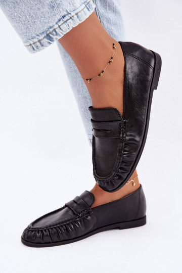 Mocassins pour femmes avec volants couleur noire Sabley