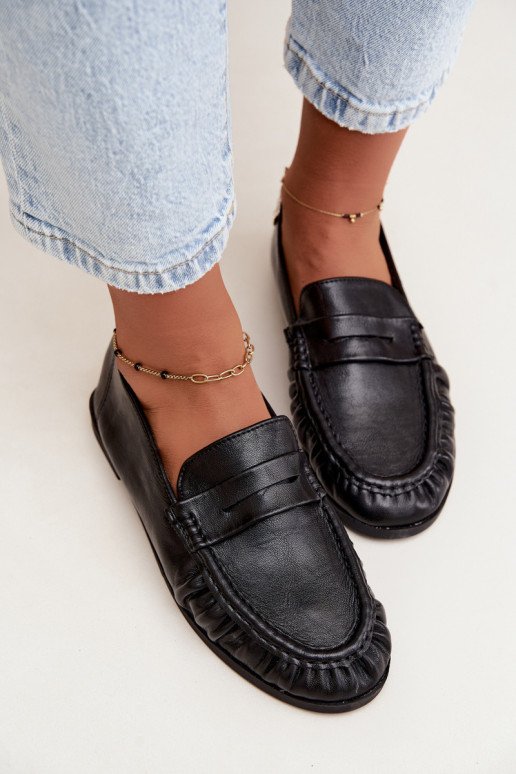 Mocassins pour femmes avec volants couleur noire Sabley
