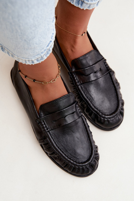 Mocassins pour femmes avec volants couleur noire Sabley