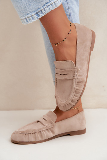Mocassins pour femmes avec volants en daim synthétique couleur sable Sabley