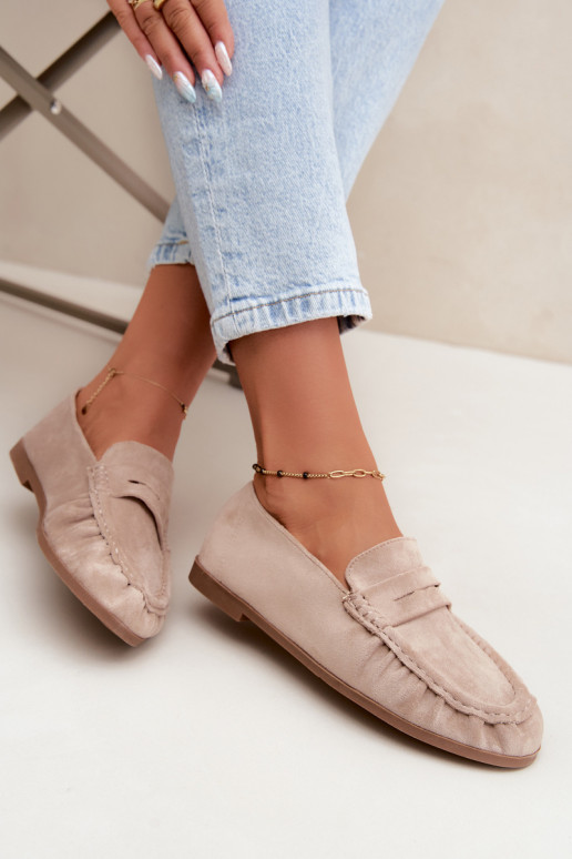 Mocassins pour femmes avec volants en daim synthétique couleur sable Sabley