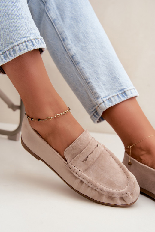 Mocassins pour femmes avec volants en daim synthétique couleur sable Sabley