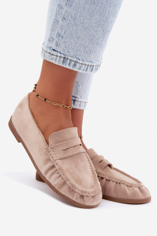 Mocassins pour femmes avec volants en daim synthétique couleur sable Sabley