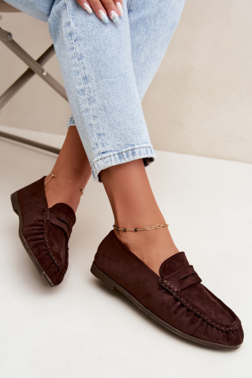 Mocassins pour femmes avec volants en daim synthétique couleur chocolat Sabley