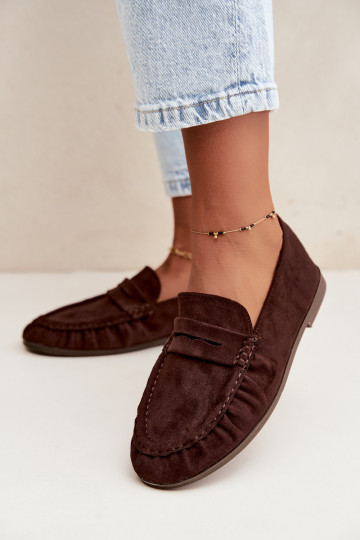 Mocassins pour femmes avec volants en daim synthétique couleur chocolat Sabley 2