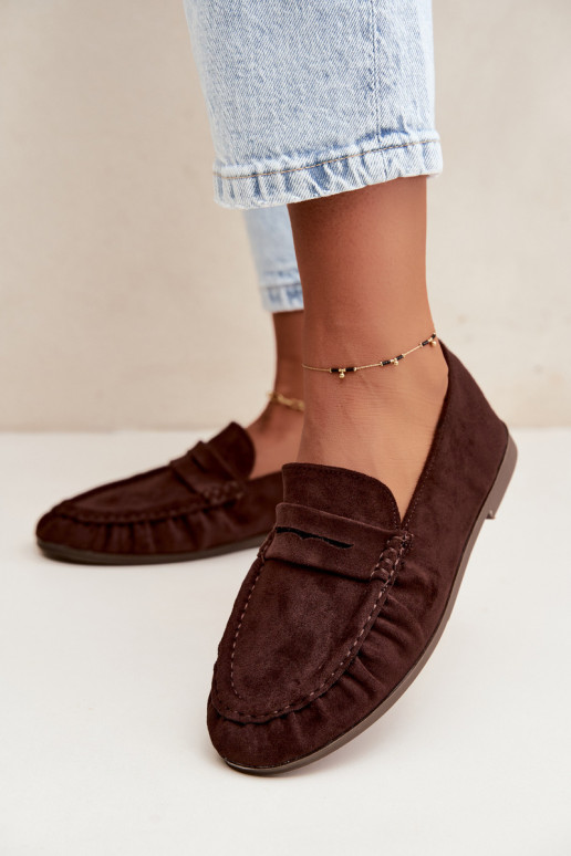 Mocassins pour femmes avec volants en daim synthétique couleur chocolat Sabley