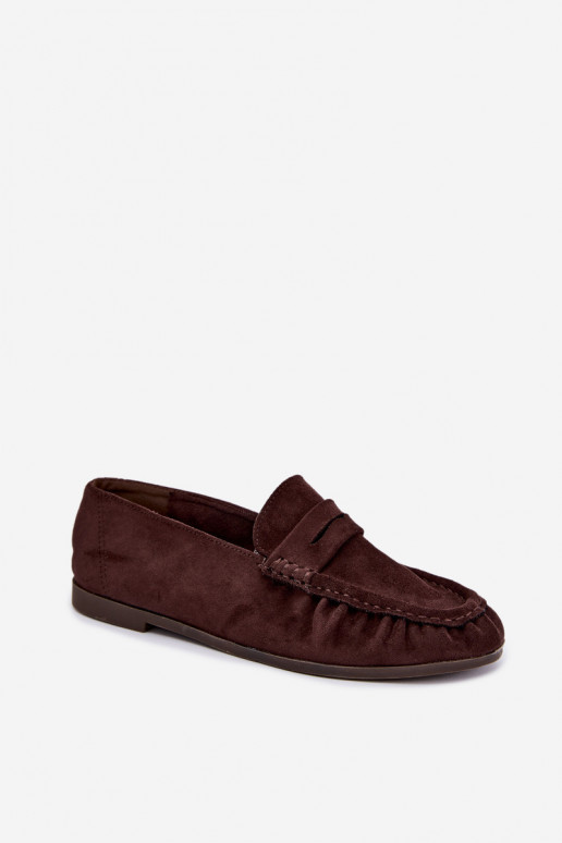 Mocassins pour femmes avec volants en daim synthétique couleur chocolat Sabley
