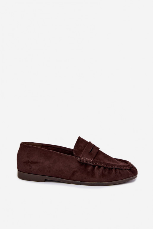 Mocassins pour femmes avec volants en daim synthétique couleur chocolat Sabley