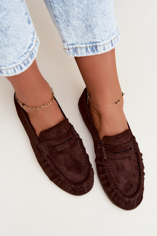Mocassins pour femmes avec volants en daim synthétique couleur chocolat Sabley